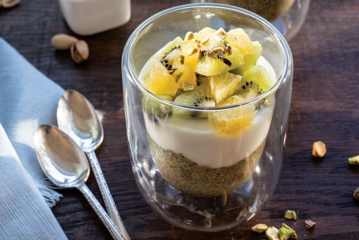 Matcha Pistachio Butter and Matcha Pistachio Chia Pudding Parfait