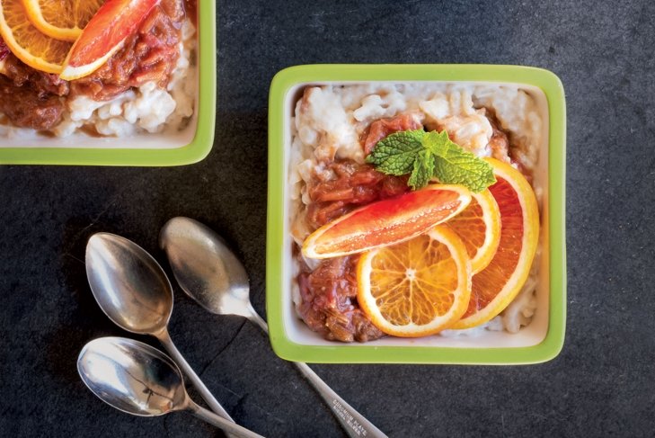 Almond Rice Pudding with Stewed Rhubarb